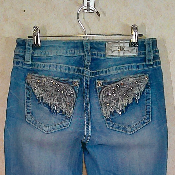 Miss Me Signature Boot Jeans Bling Wings Pockets Silver Label Sz28/31 NWOT - Picture 1 of 10